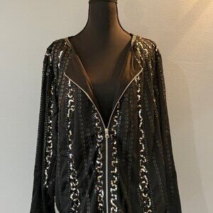 Colleen Lopez Sequin and Leather Beaded Blazer